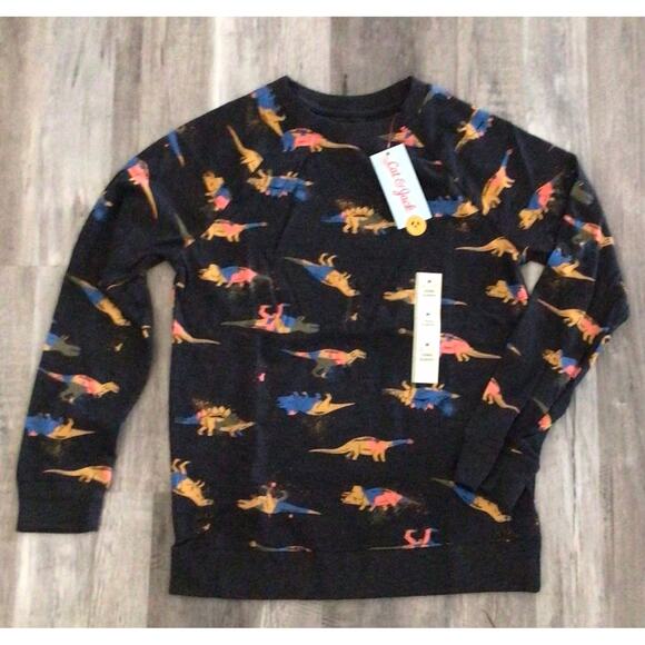 Boys Dino Print Shirt 8/10 Medium Dinosaurs Long Sleeve Black Blue Cat Jack New - Picture 3 of 3